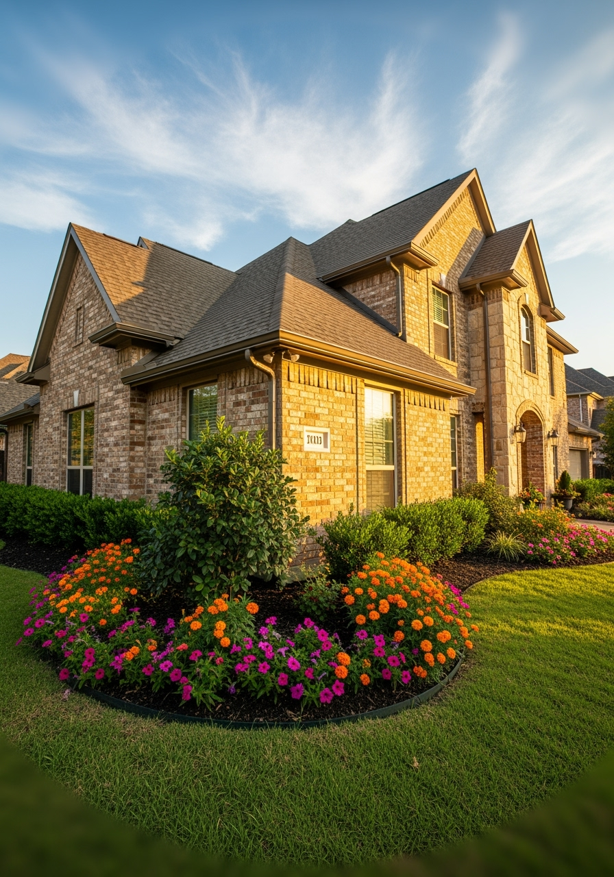 Elegant luxury home with professional gutter system and beautiful landscaping by Under One Roof