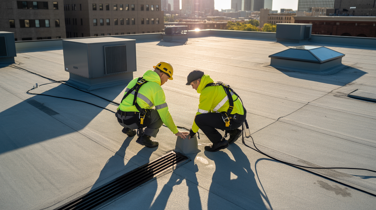 Commercial roof inspection in Design District Dallas - professional assessment