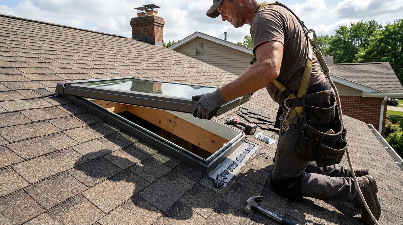 Professional skylight installation on residential roof - Preston Hollow Dallas